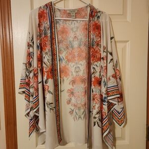 Flying Tomato Floral Print Sheer Kimono Cardigan Size S/M Topper Wide Sleeves